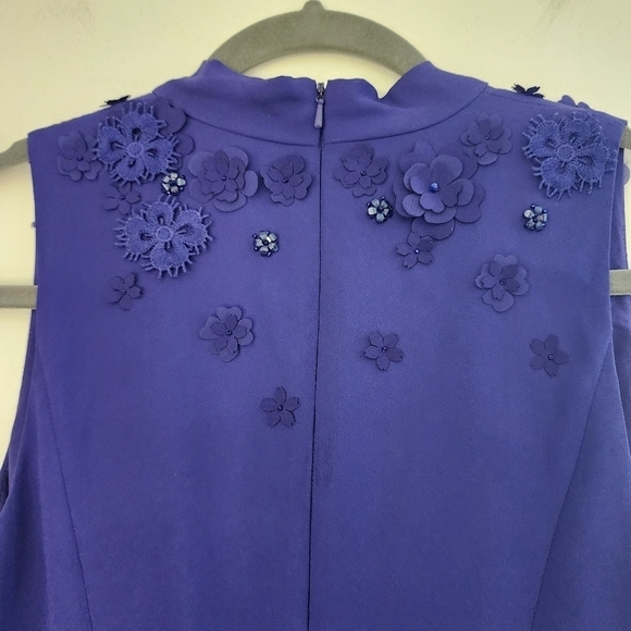 Karen Millen Purple Floral Applique Mini Dress Event Cocktail Party Wedding Gues - Picture 8 of 13